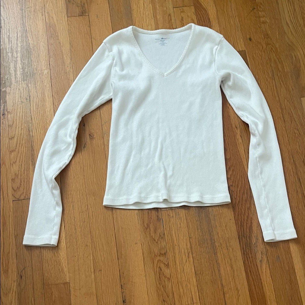 Brandy Melville Cream V-Neck Long Sleeve Top